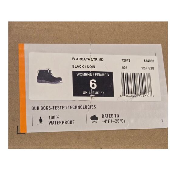 BOGS Arcata Urban Leather Mid Boot Leather Waterproof Cushion Black Size 6 NIB - Picture 12 of 13